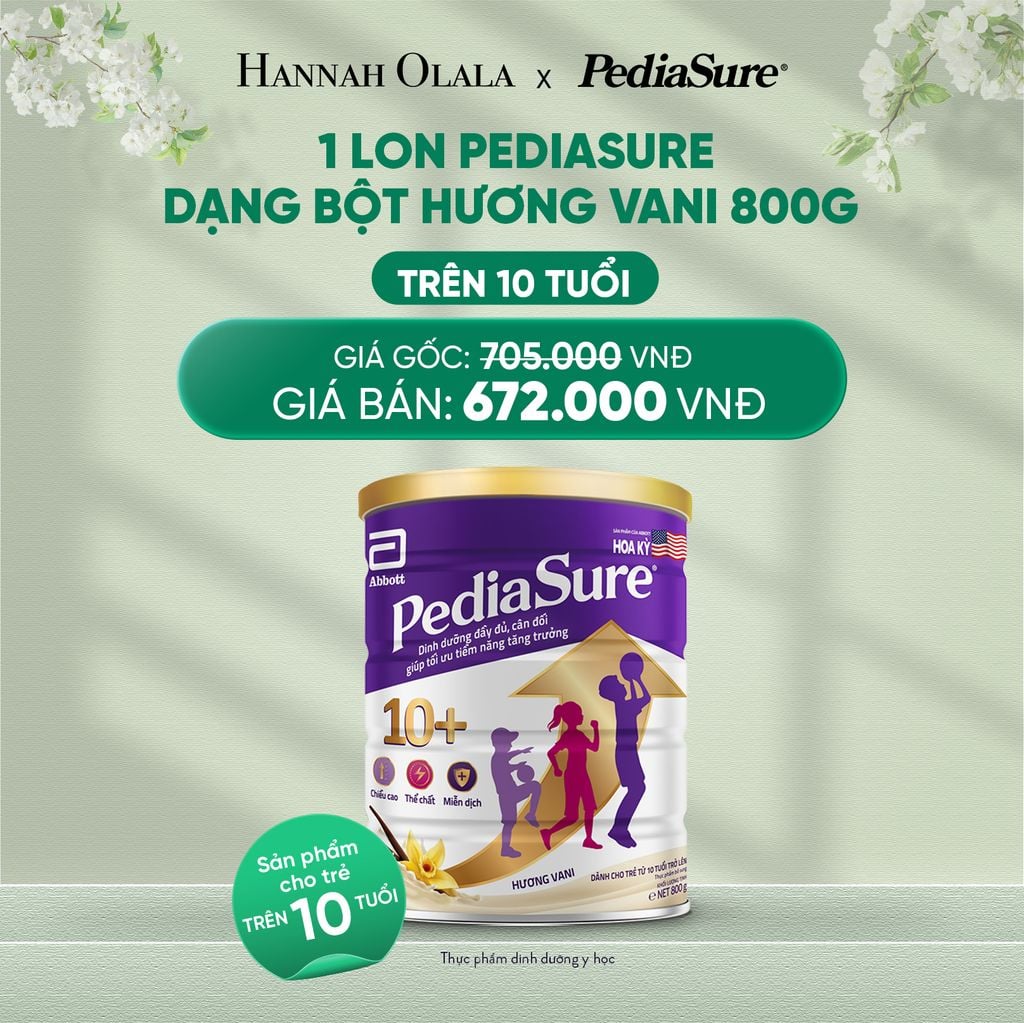  DEAL 2: 1 LON PEDIASURE DẠNG BỘT HƯƠNG VANI 800G 10+ 
