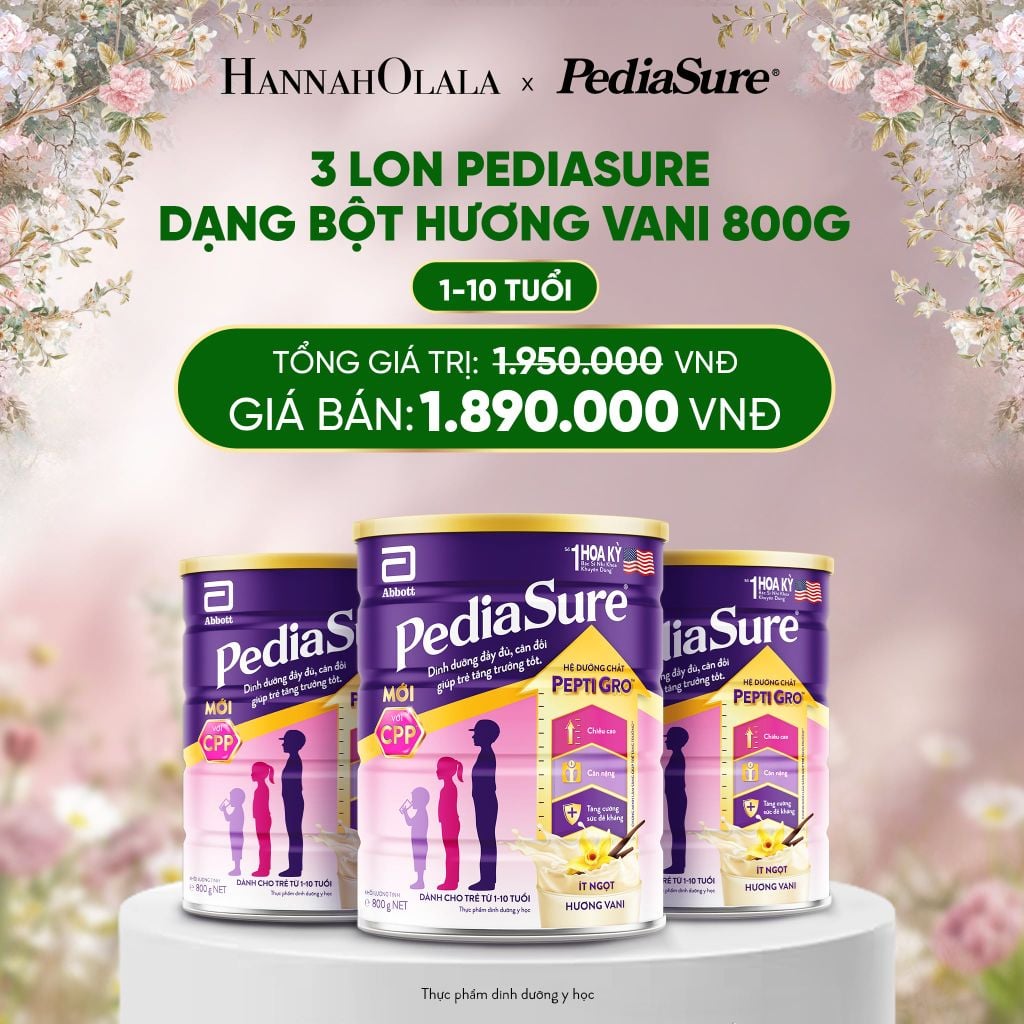  DEAL 3: 3 LON PEDIASURE DẠNG BỘT HƯƠNG VANI 800G 