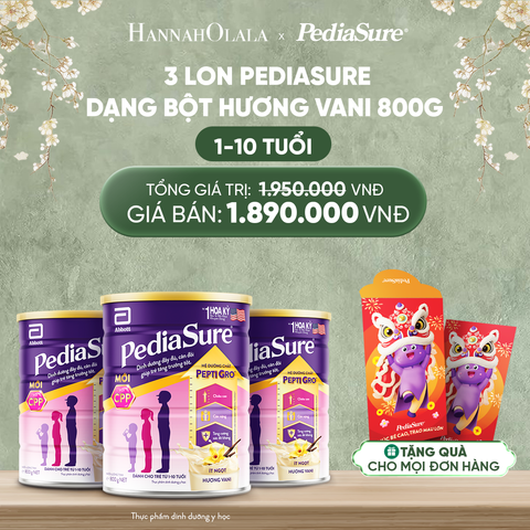  DEAL 3: [TẶNG BAO LÌ XÌ] 3 LON PEDIASURE DẠNG BỘT HƯƠNG VANI 800G 