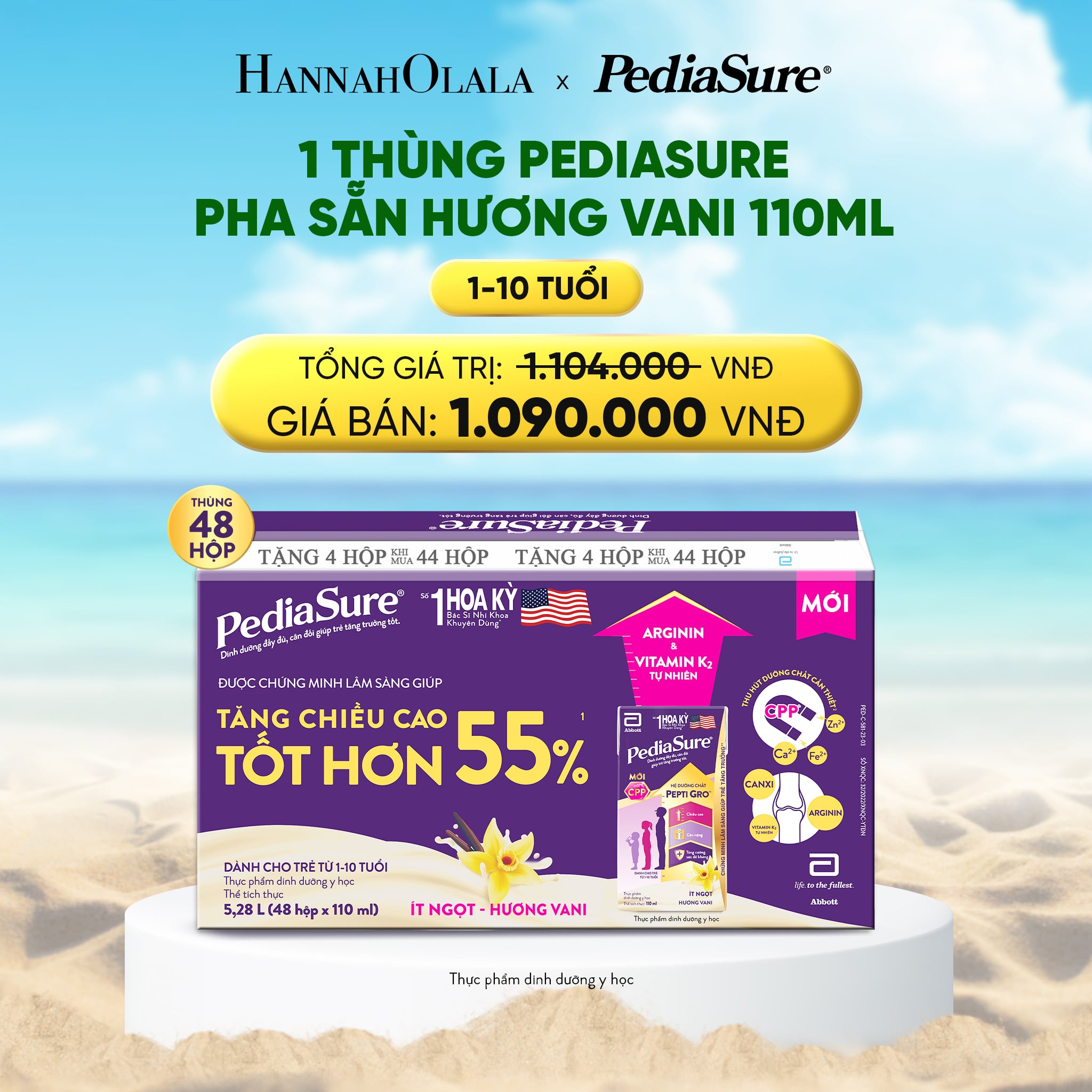 A621_deal 4: 1 thùng pediasure pha sẵn hương vani 110ml