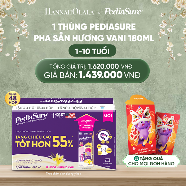  D693_DEAL 5: [TẶNG BAO LÌ XÌ] 1 THÙNG PEDIASURE PHA SẴN HƯƠNG VANI 180ML 