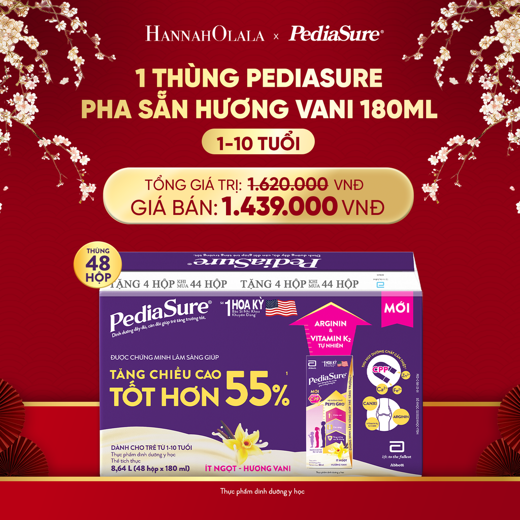  A52_DEAL 5: 1 THÙNG PEDIASURE PHA SẴN HƯƠNG VANI 180ML 