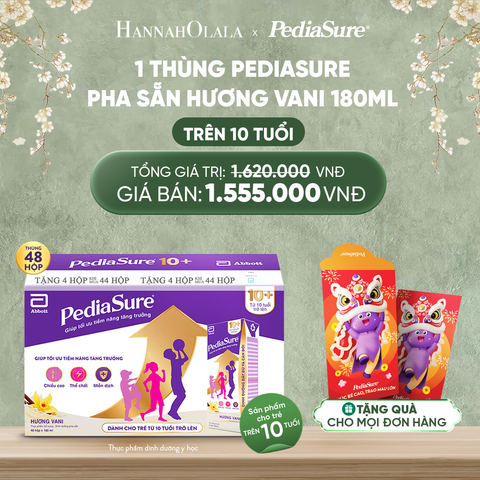  DEAL 6: [TẶNG BAO LÌ XÌ] 1 THÙNG PEDIASURE PHA SẴN HƯƠNG VANI 180ML 10+ 