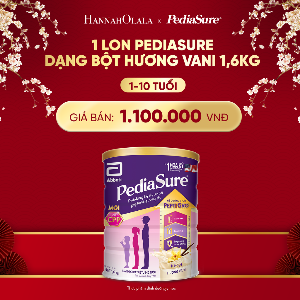  A54_DEAL 7: 1 LON PEDIASURE DẠNG BỘT HƯƠNG VANI 1,6KG 