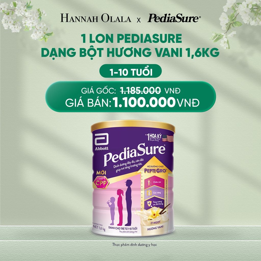  DEAL 7: 1 LON PEDIASURE DẠNG BỘT HƯƠNG VANI 1,6KG 