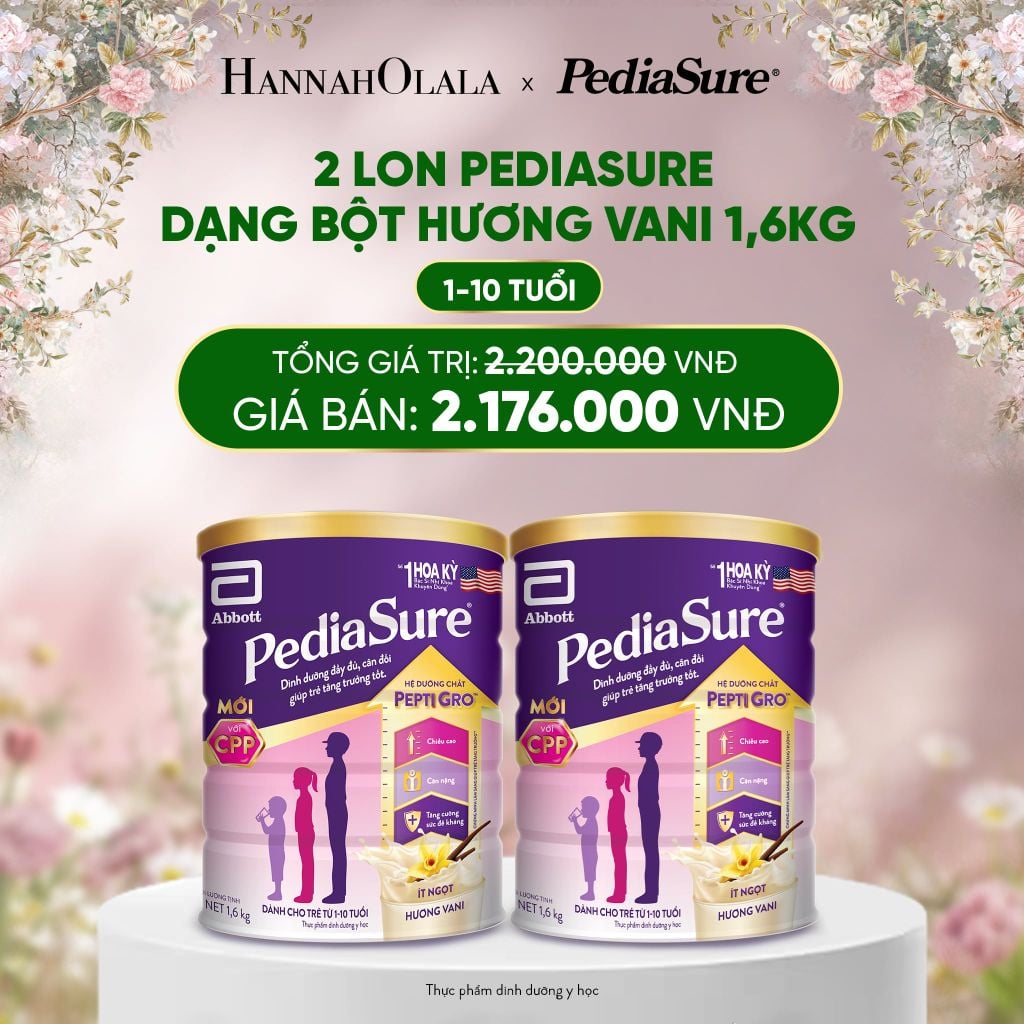  DEAL 8: 2 LON PEDIASURE DẠNG BỘT HƯƠNG VANI 1.6KG 