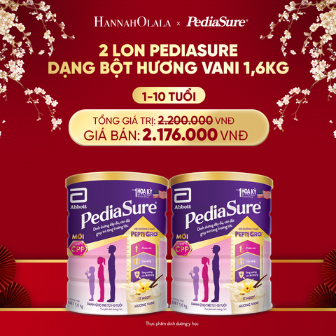 A55_DEAL 8: 2 LON PEDIASURE DẠNG BỘT HƯƠNG VANI 1.6KG 