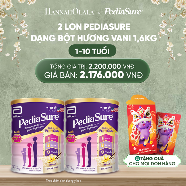  D1_DEAL 8: [TẶNG BAO LÌ XÌ] 2 LON PEDIASURE DẠNG BỘT HƯƠNG VANI 1.6KG 