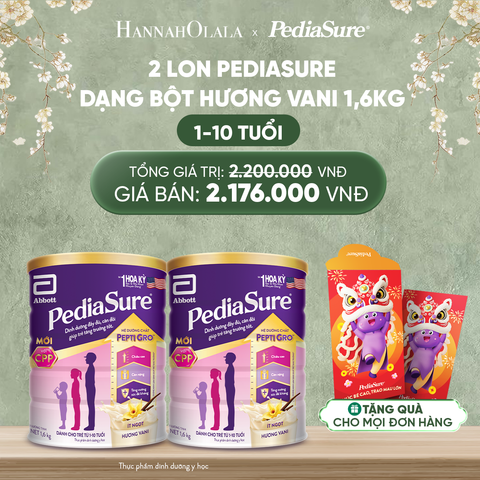  DEAL 8: [TẶNG BAO LÌ XÌ] 2 LON PEDIASURE DẠNG BỘT HƯƠNG VANI 1.6KG 