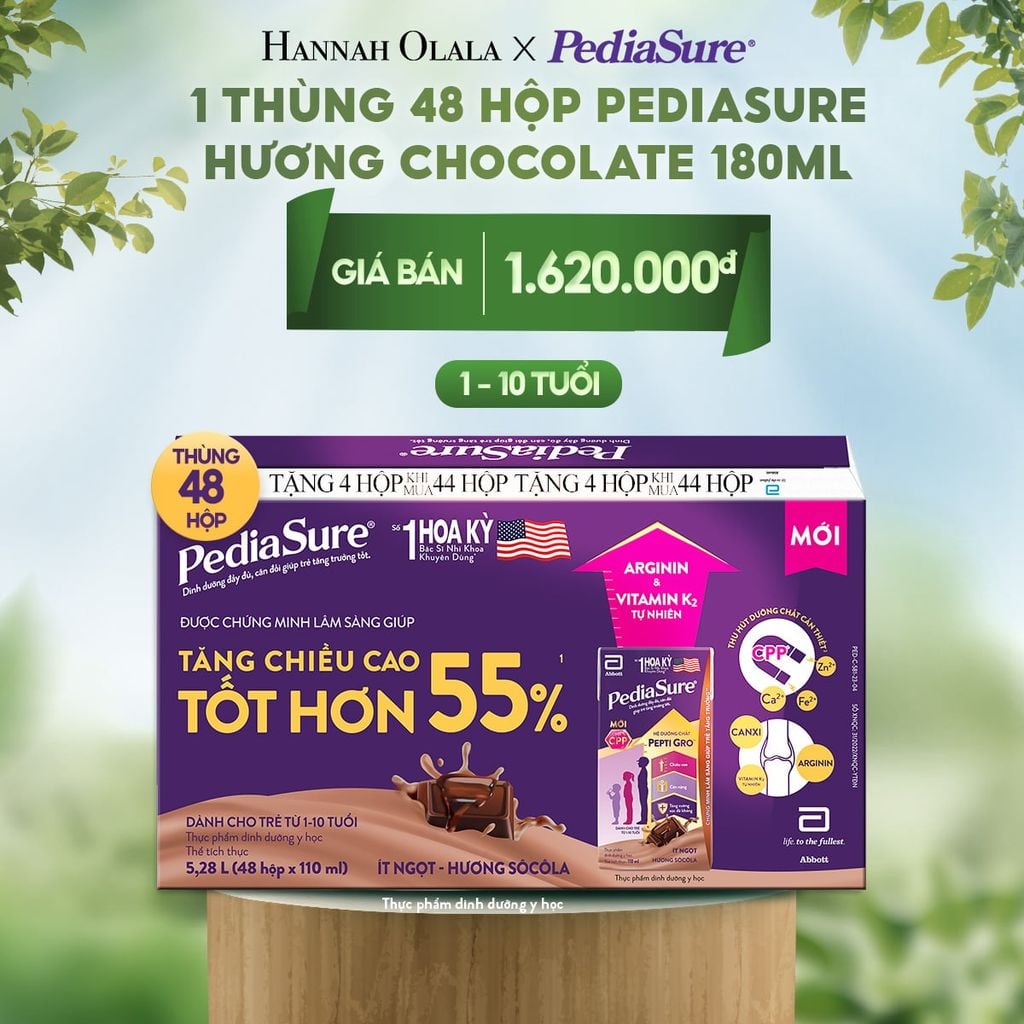  E127_DEAL 10: 1 THÙNG 48 HỘP PEDIASURE HƯƠNG CHOCOLATE 180ML 