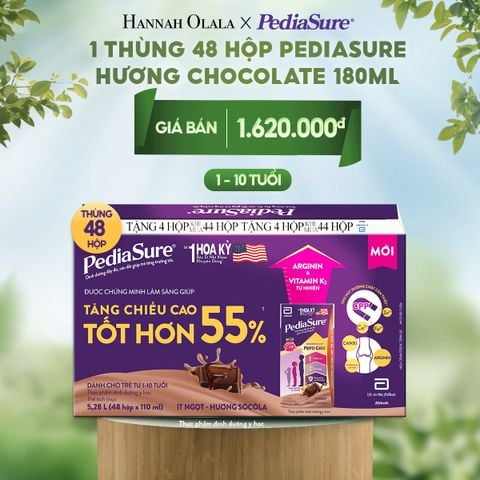  E127_DEAL 10: 1 THÙNG 48 HỘP PEDIASURE HƯƠNG CHOCOLATE 180ML 