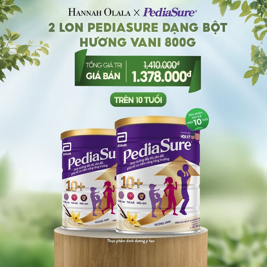  E128_DEAL 11: 2 LON PEDIASURE DẠNG BỘT HƯƠNG VANI 800G 10+ 