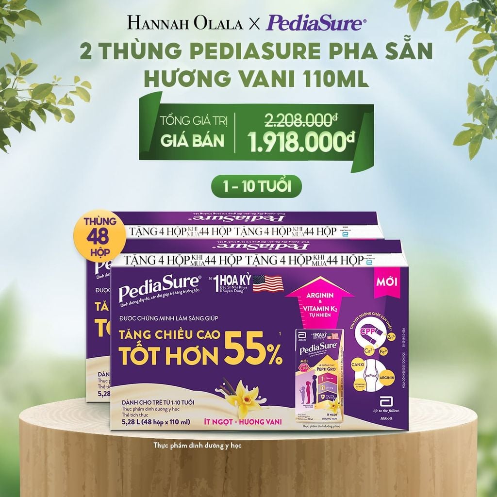 E129_DEAL 12: 2 THÙNG PEDIASURE PHA SẴN HƯƠNG VANI 110ML 