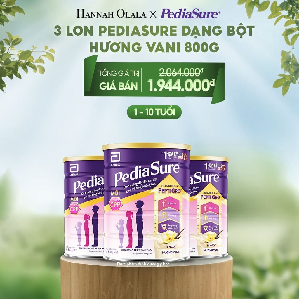  E133_DEAL 3: 3 LON PEDIASURE DẠNG BỘT HƯƠNG VANI 800G 
