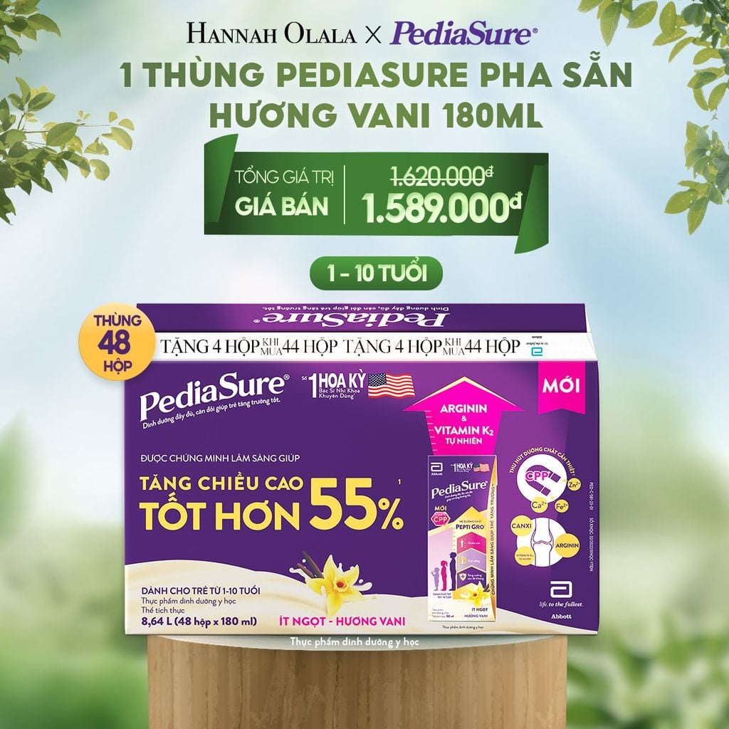  E135_DEAL 5: 1 THÙNG PEDIASURE PHA SẴN HƯƠNG VANI 180ML 