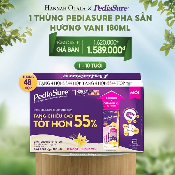  E135_DEAL 5: 1 THÙNG PEDIASURE PHA SẴN HƯƠNG VANI 180ML 