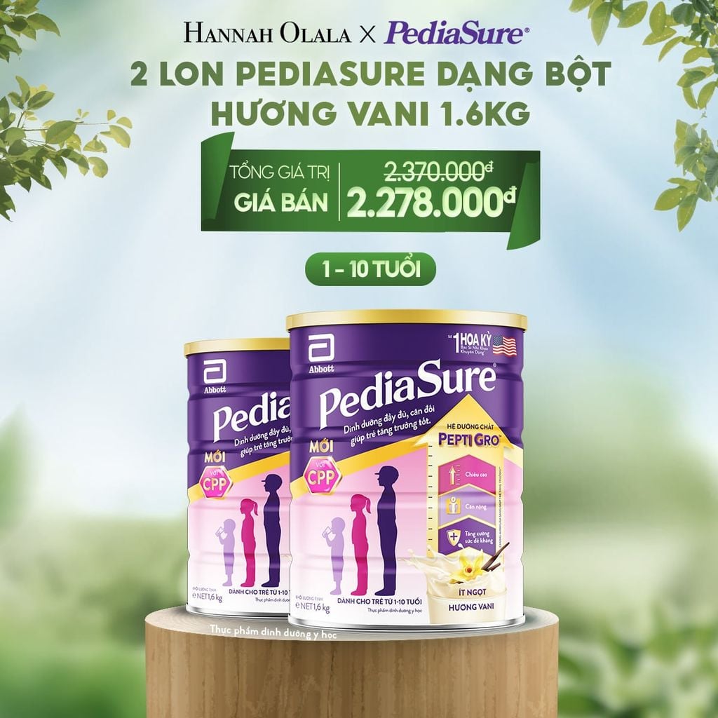  E138_DEAL 8: 2 LON PEDIASURE DẠNG BỘT HƯƠNG VANI 1.6KG 