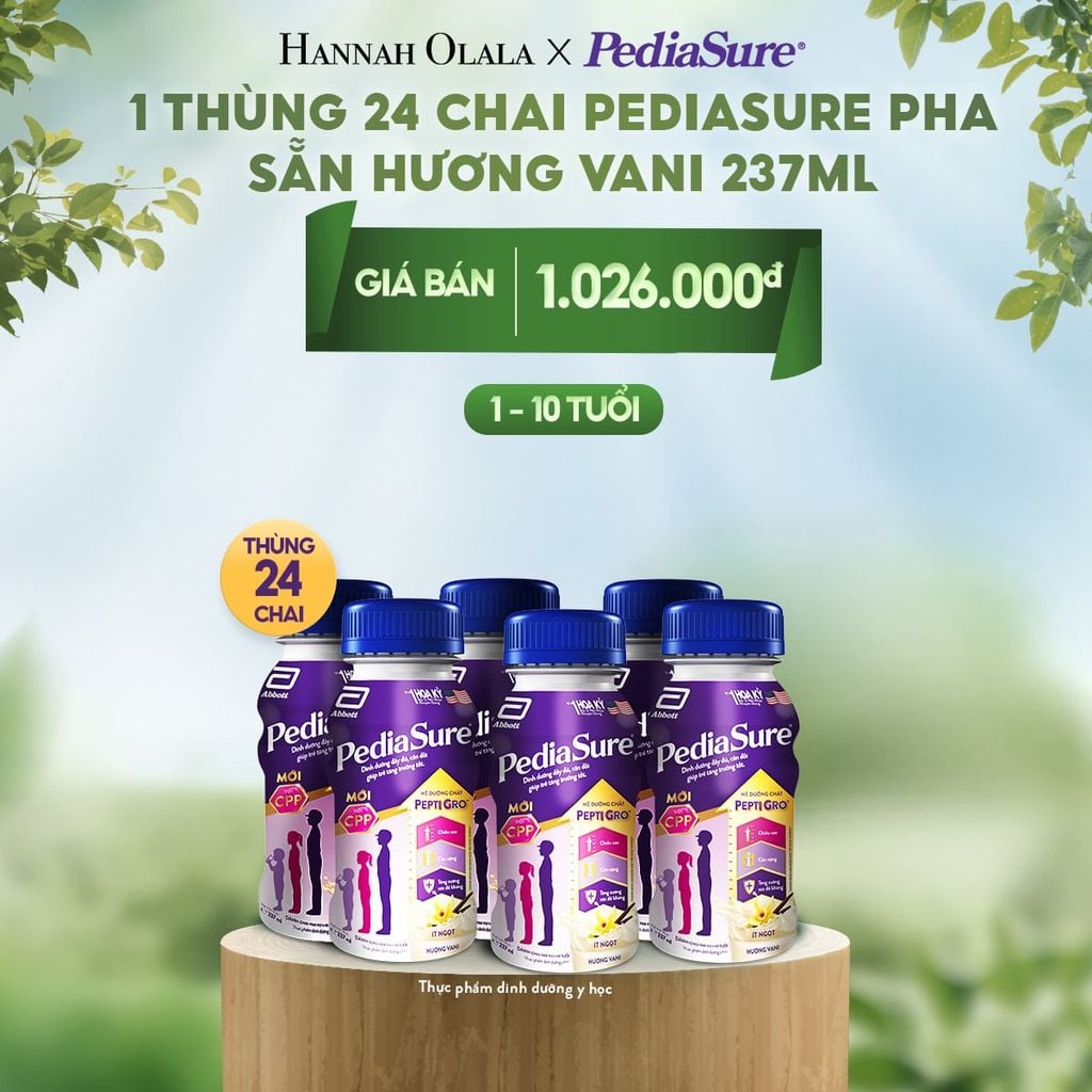  E139_DEAL 9: 1 THÙNG 24 CHAI PEDIASURE PHA SẴN HƯƠNG VANI 237ML 