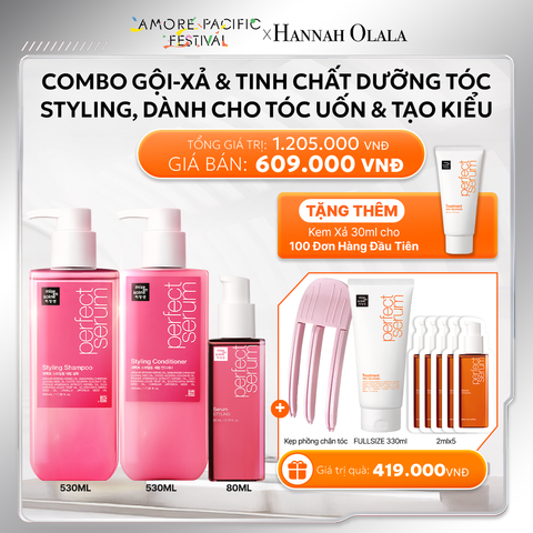  DEAL 3: COMBO GỘI XẢ 530ML VÀ TINH CHẤT 80ML MISE EN SCENE PERFECT SERUM STYLING DƯỠNG TÓC SUÔN MƯỢT, DỄ VÀO NẾP DÀNH CHO TÓC UỐN 
