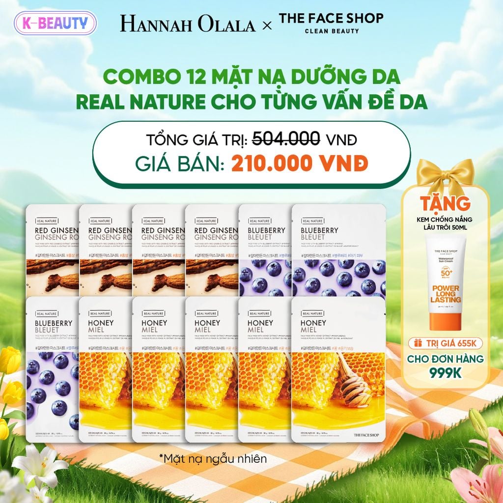  COMBO 12 MẶT NẠ DƯỠNG DA REAL NATURE CHO TỪNG VẤN ĐỀ DA_K128 