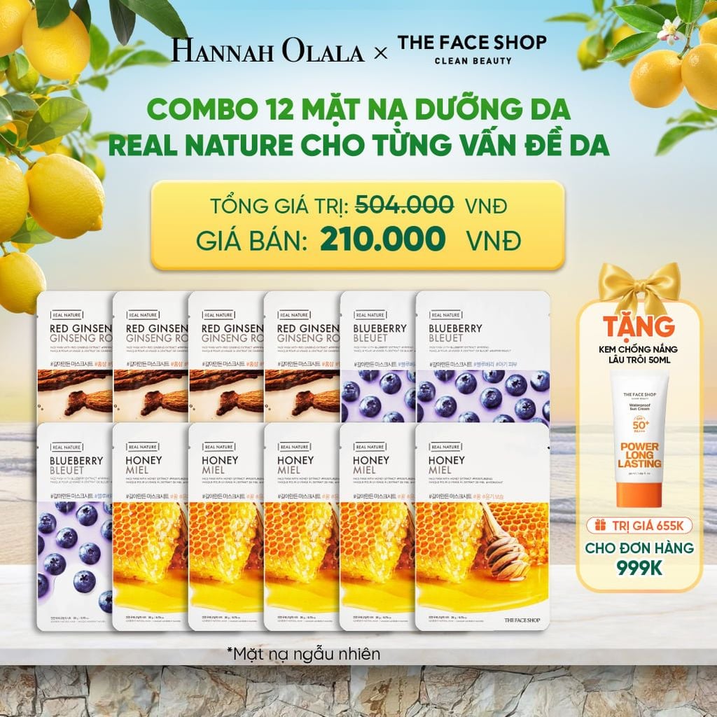  COMBO 12 MẶT NẠ DƯỠNG DA REAL NATURE CHO TỪNG VẤN ĐỀ DA 