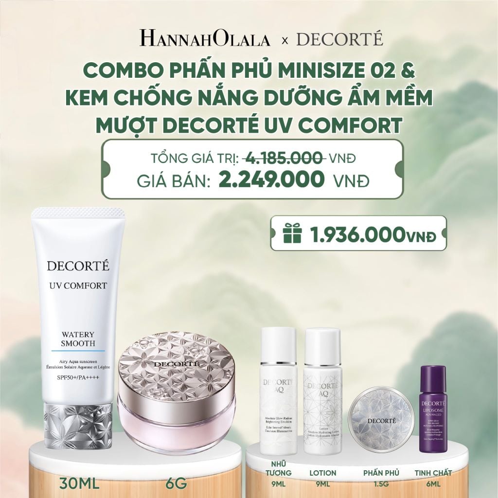  COMBO PHẤN PHỦ MINISIZE 02 - TÍM LILAC TRONG & KEM CHỐNG NẮNG DECORTÉ UV COMFORT 30ML - A48 