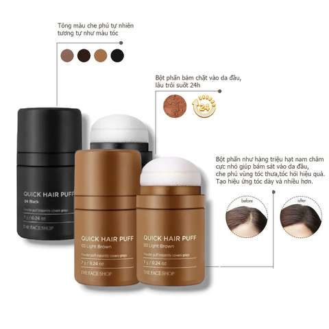  C132_DEAL 3: PHẤN CHE KHUYẾT ĐIỂM TÓC QUICK HAIR PUFF 7G 