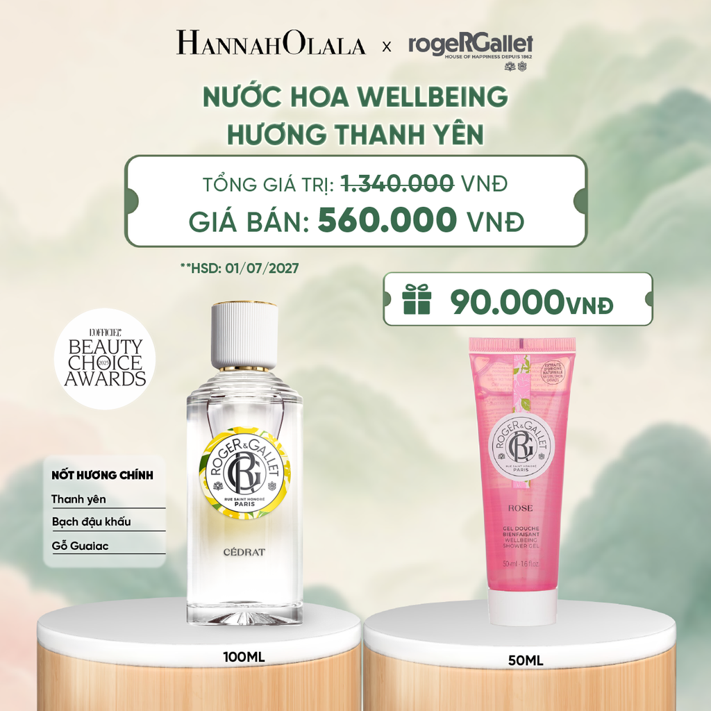  (HSD 07-08/2027) NƯỚC HOA WELLBEING ROGER&GALLET 100ML - DEAL 3 - A261 