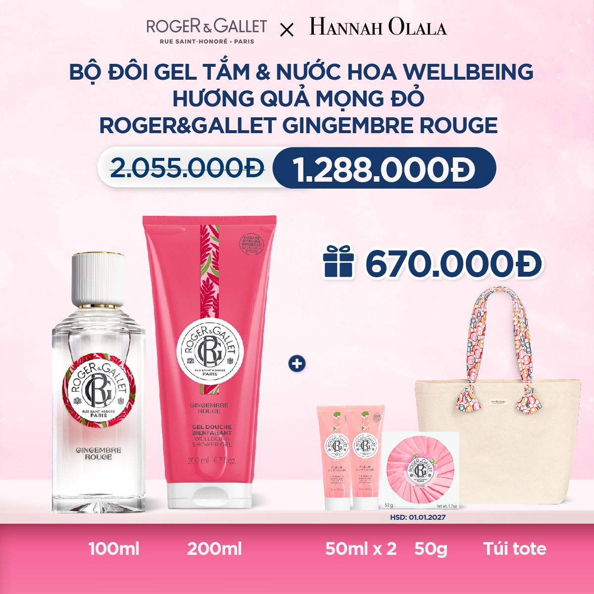  DEAL 3: COMBO LƯU HƯƠNG WELBEING ROGER&GALLLET: Nước hoa 100ml & Gel tắm 200ml 