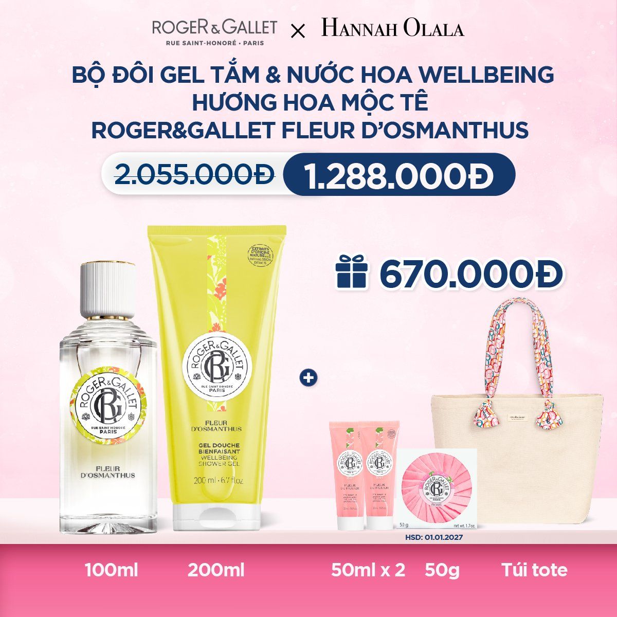  DEAL 3: COMBO LƯU HƯƠNG WELBEING ROGER&GALLLET: Nước hoa 100ml & Gel tắm 200ml 
