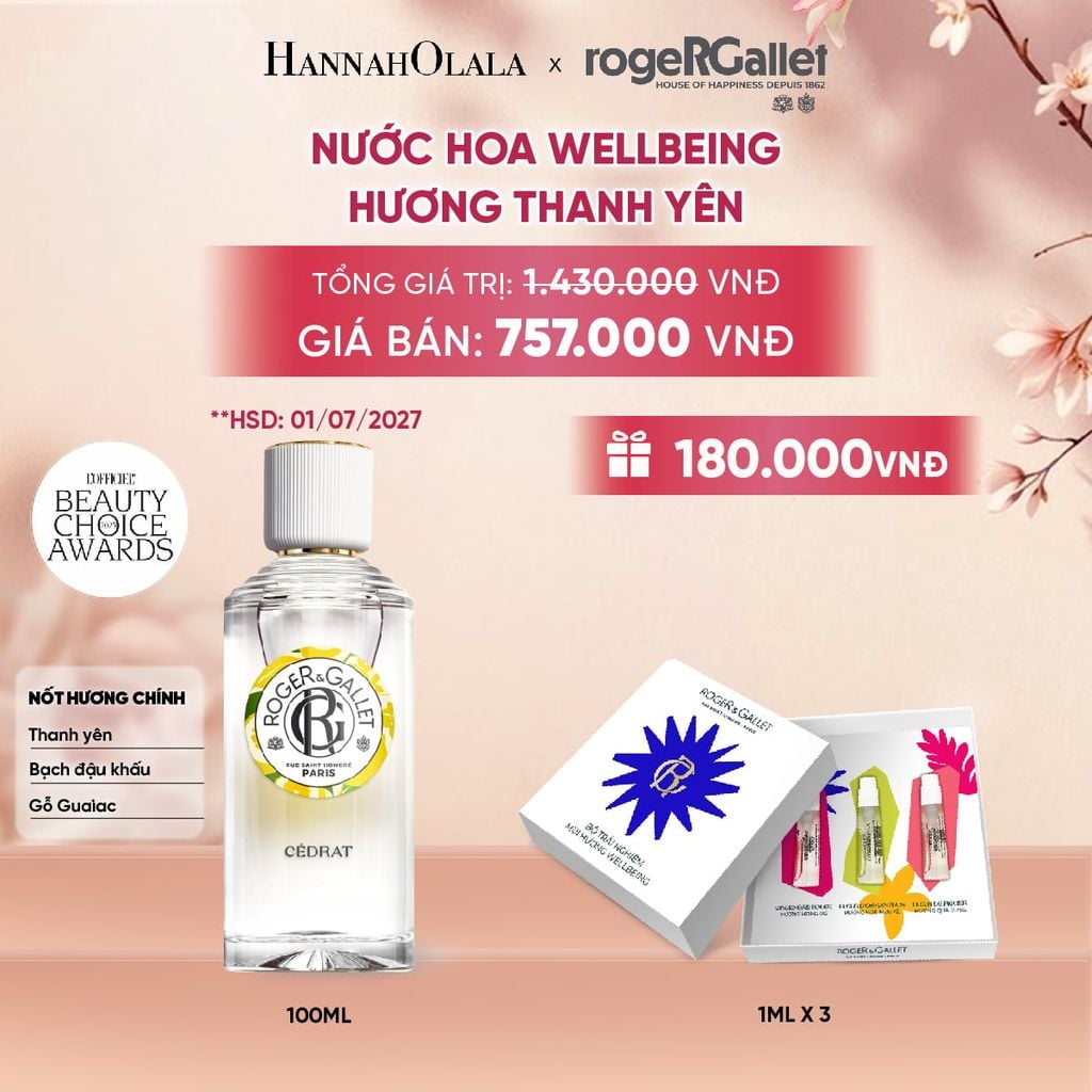  (HSD 07-08/2027) NƯỚC HOA WELLBEING ROGER&GALLET 100ML - A1740 