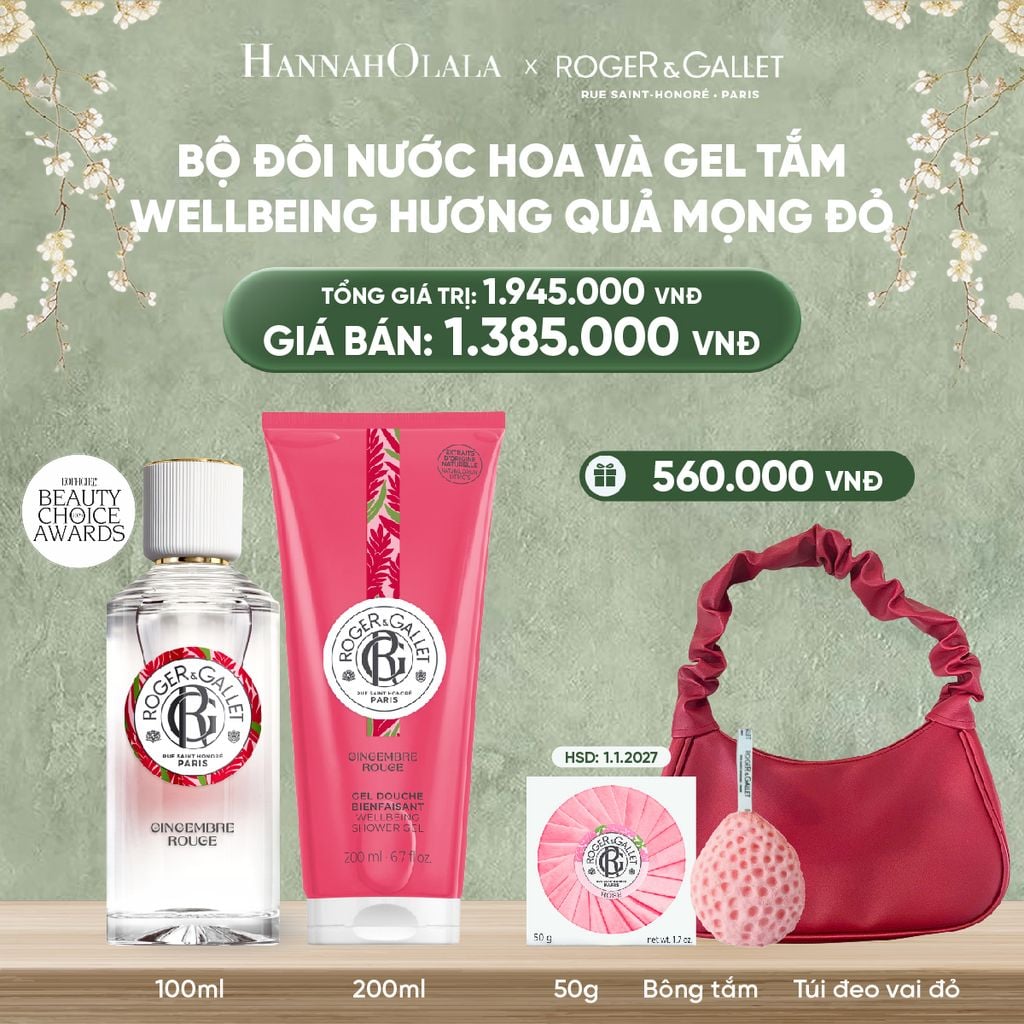  DEAL 3: COMBO LƯU HƯƠNG WELBEING ROGER&GALLLET: Nước hoa 100ml & Gel tắm 200ml 