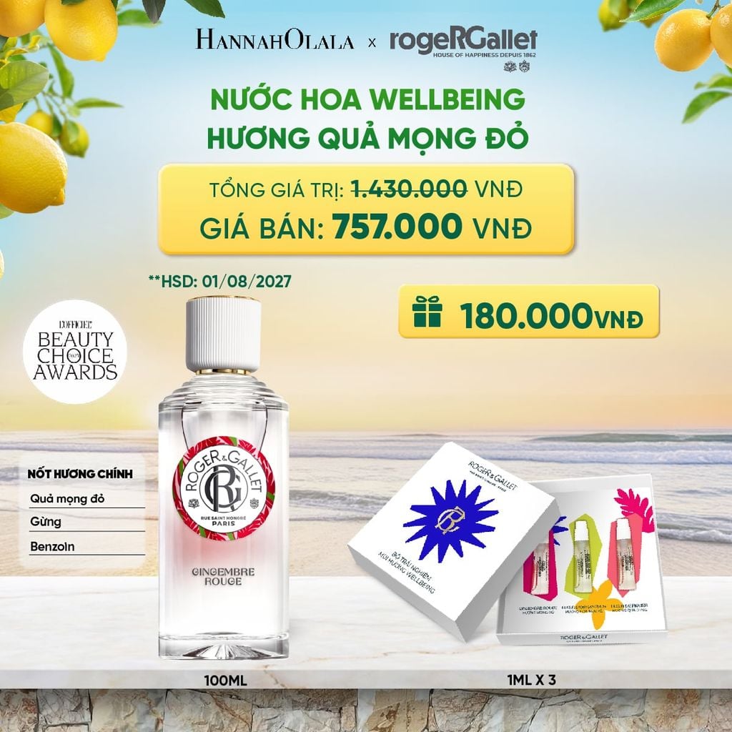  NƯỚC HOA WELLBEING ROGER&GALLET 100ML (HSD 07-08/2027) 