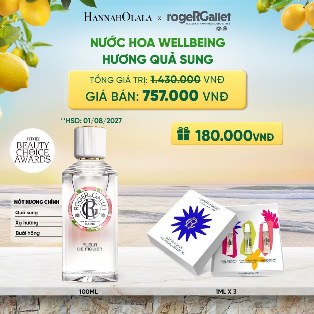  NƯỚC HOA WELLBEING ROGER&GALLET 100ML (HSD 07-08/2027) 