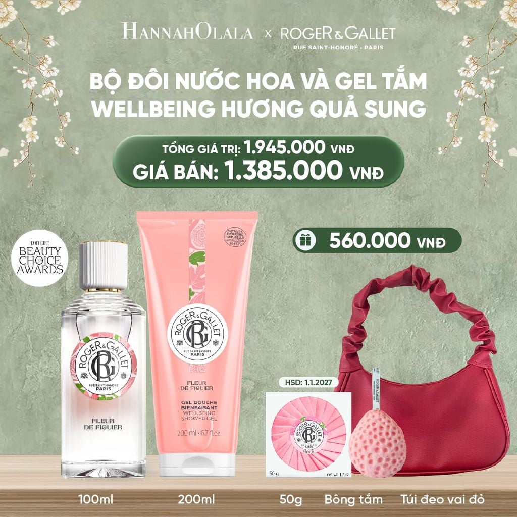  DEAL 3: COMBO LƯU HƯƠNG WELBEING ROGER&GALLLET: Nước hoa 100ml & Gel tắm 200ml 