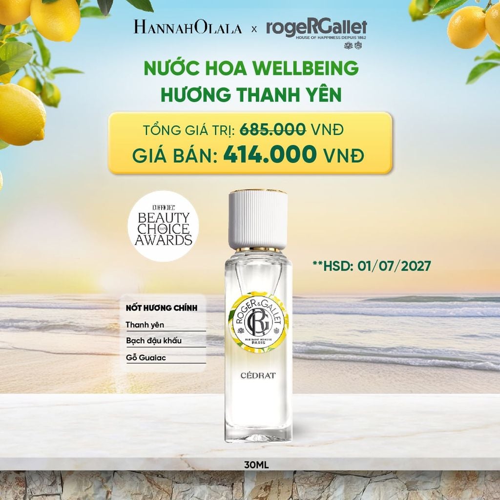  NƯỚC HOA WELLBEING ROGER&GALLET 30ML 