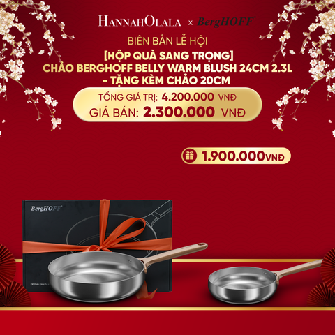  DEAL 5: [HỘP QUÀ SANG TRỌNG] CHẢO BERGHOFF BELLY WARM BLUSH 28CM 3.3L - TẶNG KÈM CHẢO 20CM 