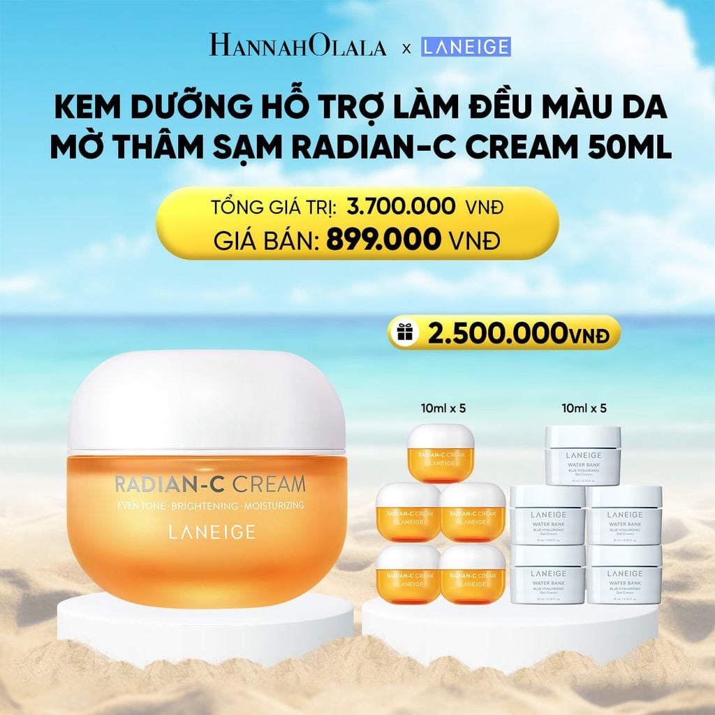  KEM DƯỠNG GIÚP HỖ TRỢ LÀM ĐỀU MÀU DA MỜ THÂM SẠM KEM DƯỠNG TRẮNG DA LÀM MỜ ĐỐM NÂU LANEIGE RADIAN-C CREAM 50ML 