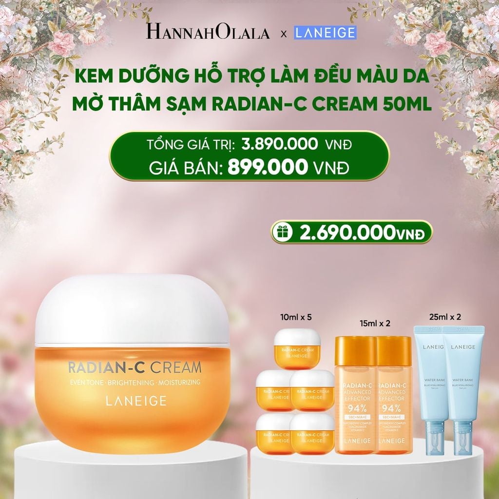  DEAL 4: KEM DƯỠNG GIÚP HỖ TRỢ LÀM ĐỀU MÀU DA MỜ THÂM SẠM KEM DƯỠNG TRẮNG DA LÀM MỜ ĐỐM NÂU LANEIGE RADIAN-C CREAM 50ML 