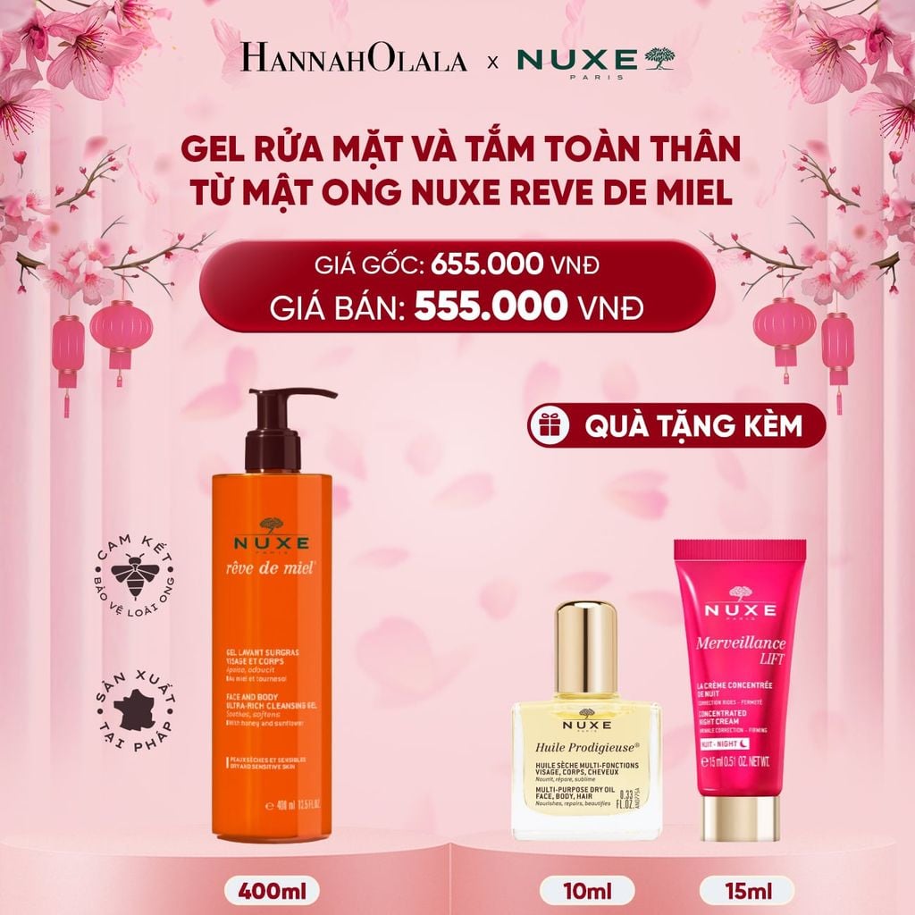  DEAL 5: GEL RỬA MẶT VÀ TẮM TOÀN THÂN TỪ MẬT ONG NUXE REVE DE MIEL 400ML 