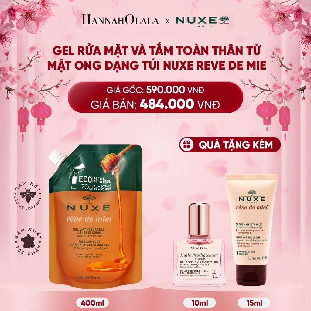  DEAL 6: TÚI REFILL GEL RỬA MẶT VÀ TẮM TOÀN THÂN TỪ MẬT ONG NUXE REVE DE MIEL 400ML 