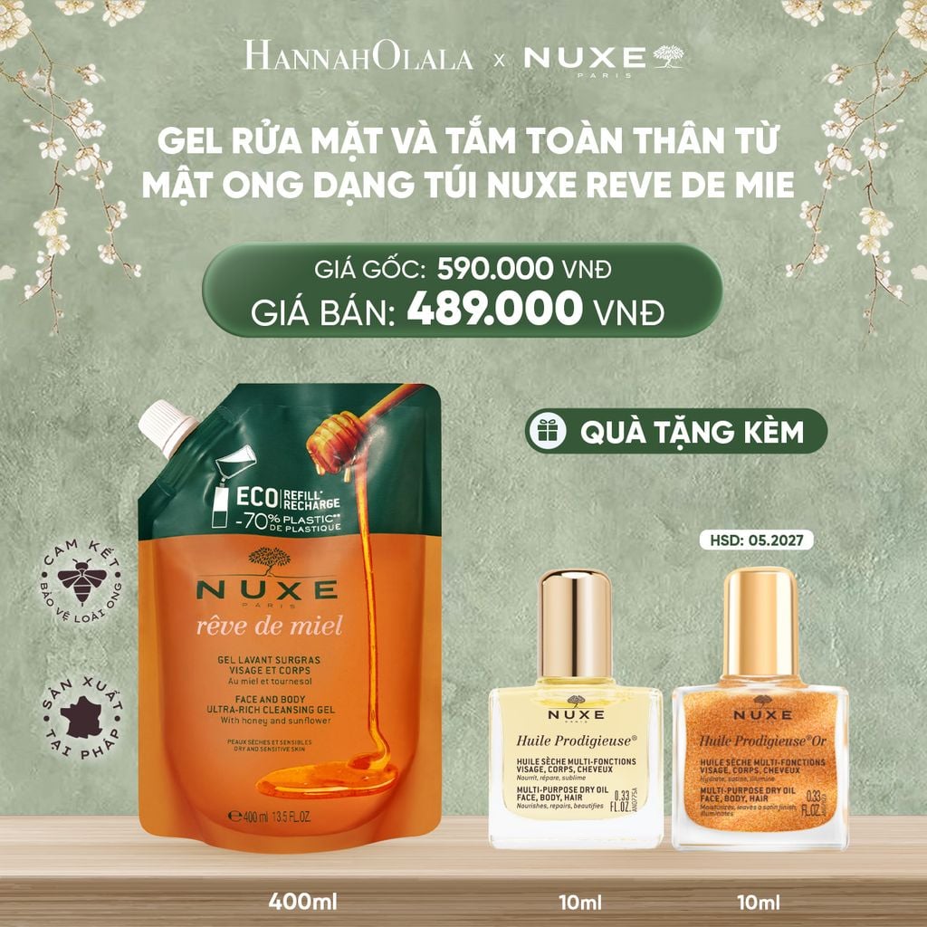  DEAL 6: TÚI REFILL GEL RỬA MẶT VÀ TẮM TOÀN THÂN TỪ MẬT ONG NUXE REVE DE MIEL 400ML 