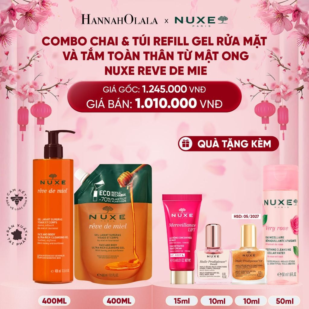  Deal 11: COMBO CHAI & TÚI GEL RỬA MẶT VÀ TẮM TOÀN THÂN TỪ MẬT ONG NUXE REVE DE MIEL 400ML x 2 