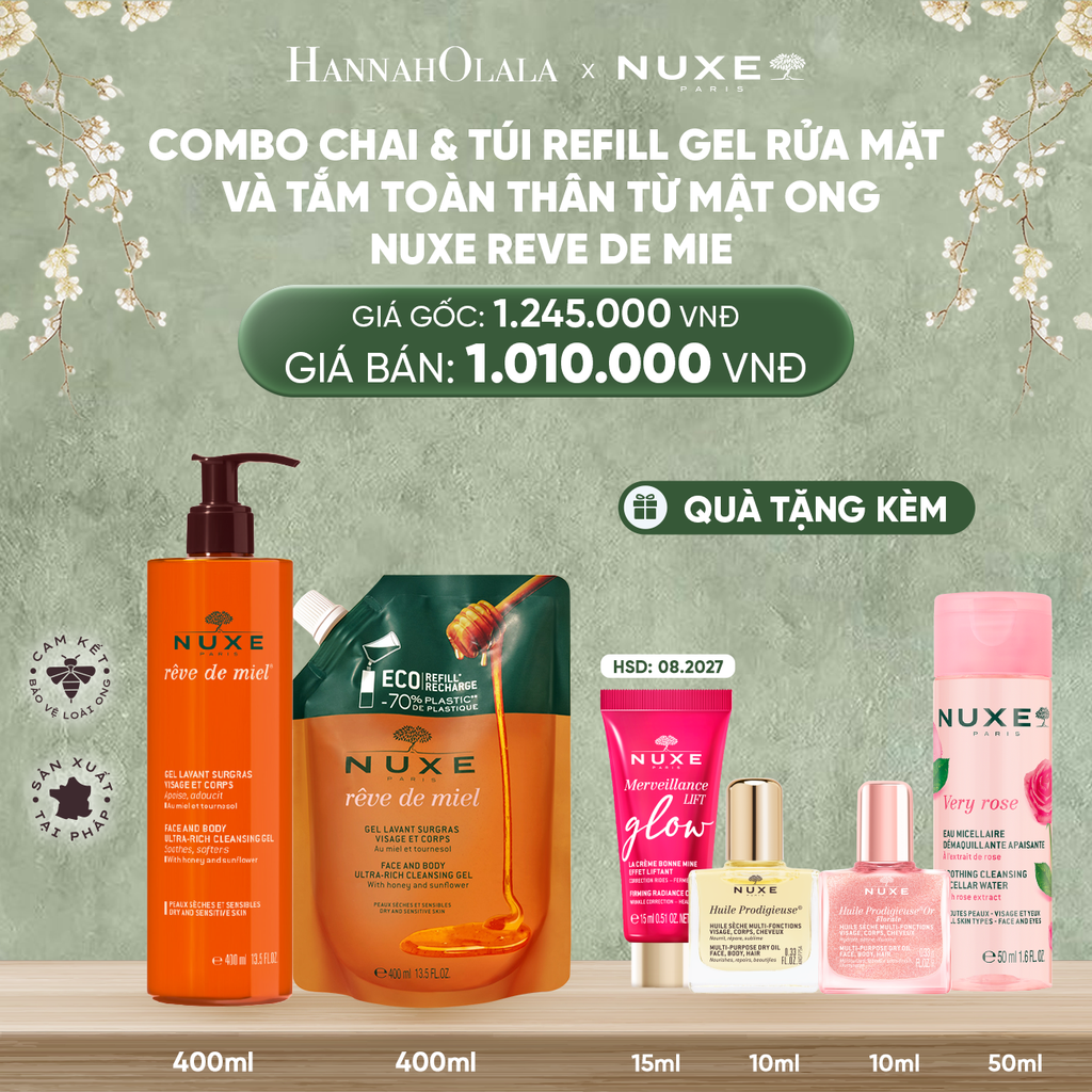  Deal 11: COMBO CHAI & TÚI GEL RỬA MẶT VÀ TẮM TOÀN THÂN TỪ MẬT ONG NUXE REVE DE MIEL 400ML x 2 