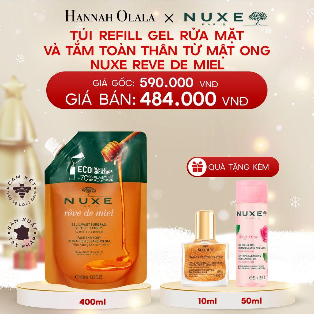  A142_DEAL 6: TÚI REFILL GEL RỬA MẶT VÀ TẮM TOÀN THÂN TỪ MẬT ONG NUXE REVE DE MIEL 400ML 