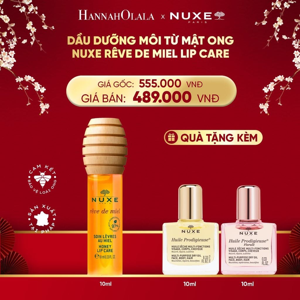  DEAL 9: DẦU DƯỠNG MÔI MẬT ONG NUXE REVE DE MIEL HONEY LIP CARE 10ML 