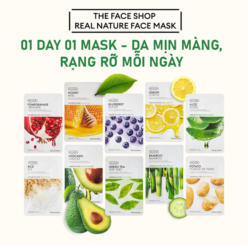  E109_DEAL 2: COMBO 51 MẶT NẠ QUỐC DÂN DƯỠNG DA HÀNG NGÀY THE FACE SHOP REAL NATURE 