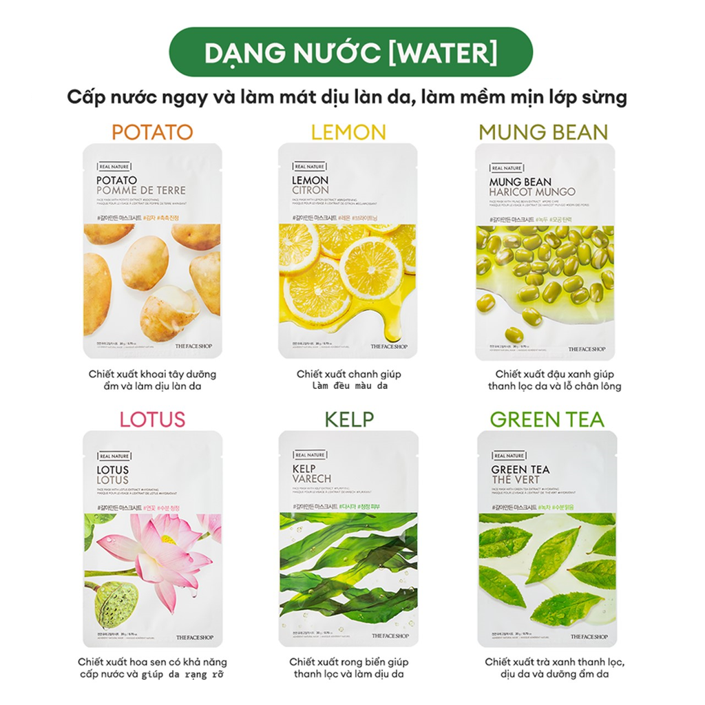  A812_DEAL 2: COMBO 55 MẶT NẠ QUỐC DÂN DƯỠNG DA HÀNG NGÀY THE FACE SHOP REAL NATURE 