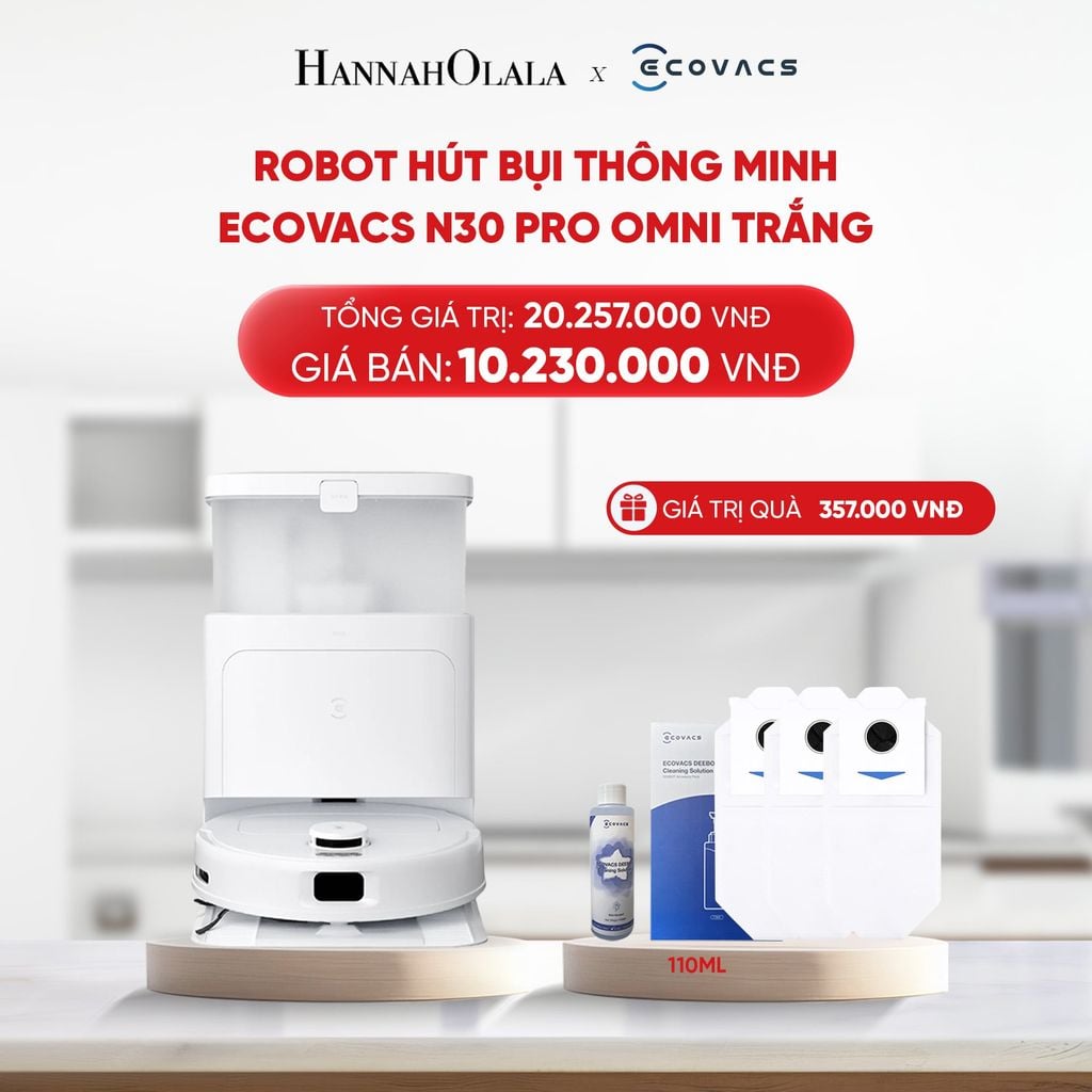  B33_DEAL 4: ROBOT HÚT BỤI THÔNG MINH ECOVACS N30 PRO OMNI TRẮNG 