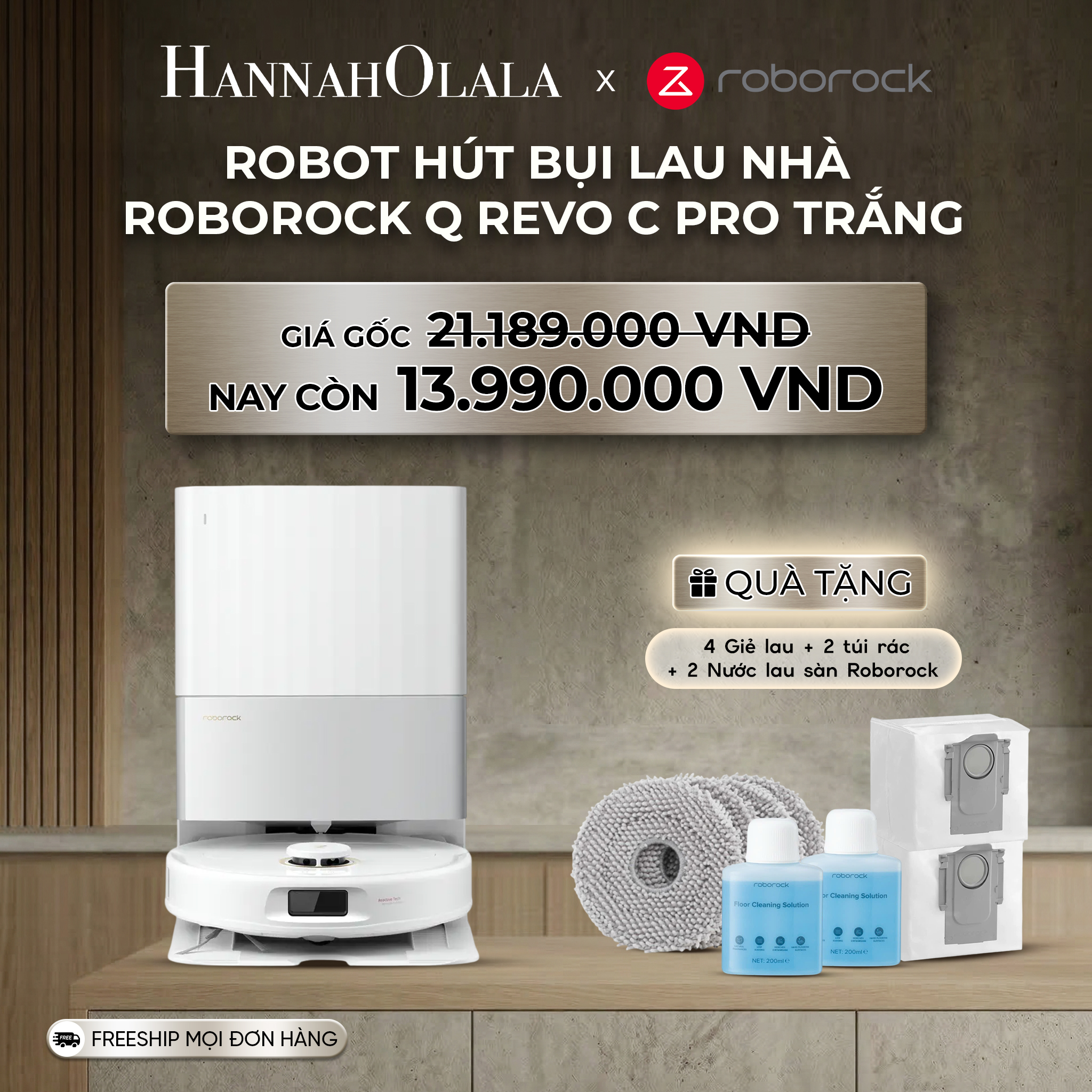 B252_deal 2: robot hút bụi lau nhà roborock q revo c pro trắng